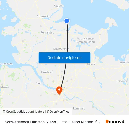 Schwedeneck-Dänisch-Nienhof Ort to Helios Mariahilf Klinik map