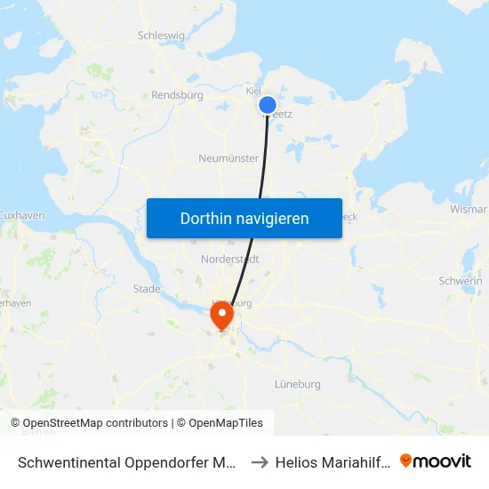 Schwentinental Oppendorfer Mühle Abzw. to Helios Mariahilf Klinik map