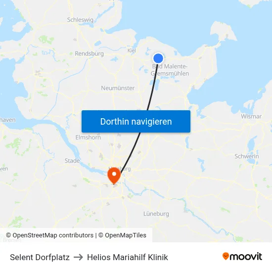 Selent Dorfplatz to Helios Mariahilf Klinik map