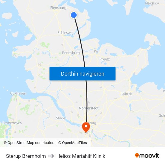 Sterup Bremholm to Helios Mariahilf Klinik map