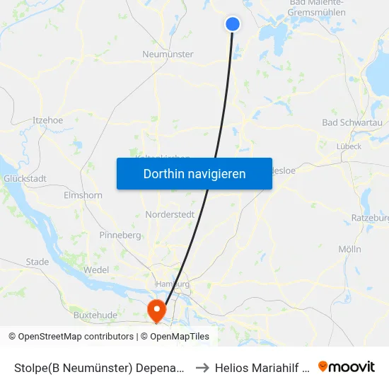 Stolpe(B Neumünster) Depenau Brücke to Helios Mariahilf Klinik map