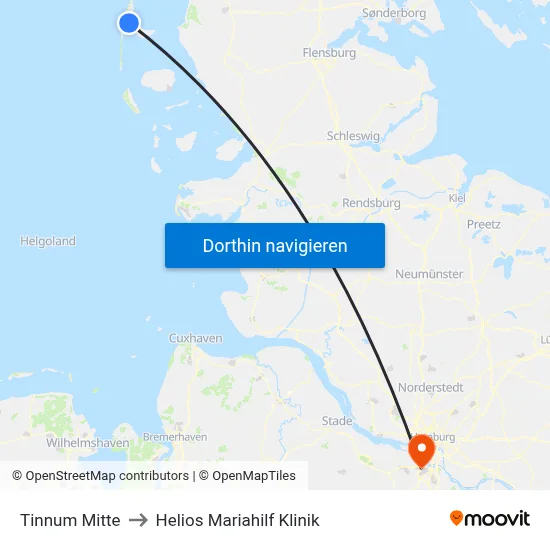 Tinnum Mitte to Helios Mariahilf Klinik map