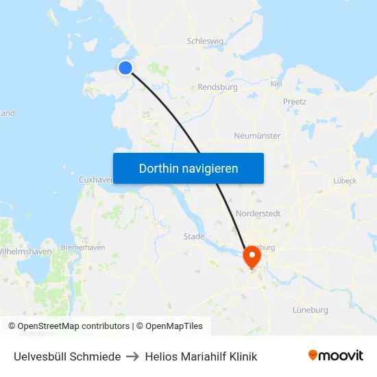 Uelvesbüll Schmiede to Helios Mariahilf Klinik map