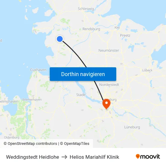 Weddingstedt Heidlohe to Helios Mariahilf Klinik map