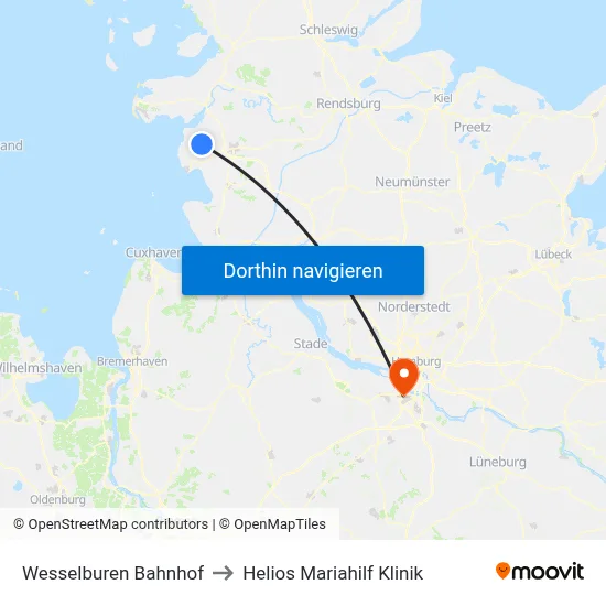 Wesselburen Bahnhof to Helios Mariahilf Klinik map