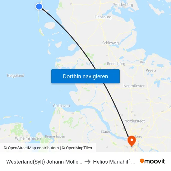 Westerland(Sylt) Johann-Möller-Platz to Helios Mariahilf Klinik map