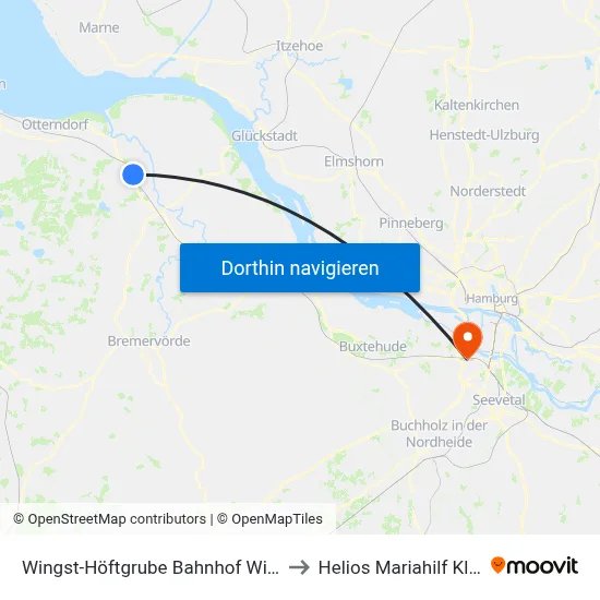Wingst-Höftgrube Bahnhof Wingst to Helios Mariahilf Klinik map