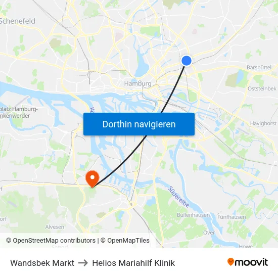 Wandsbek Markt to Helios Mariahilf Klinik map