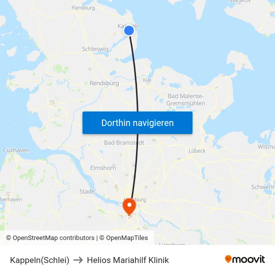 Kappeln(Schlei) to Helios Mariahilf Klinik map