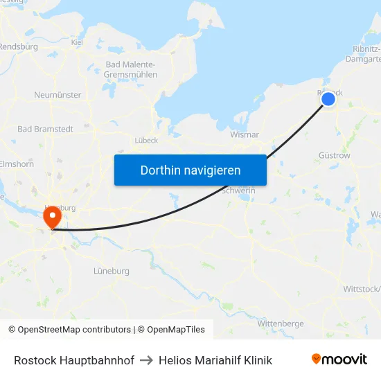 Rostock Hauptbahnhof to Helios Mariahilf Klinik map