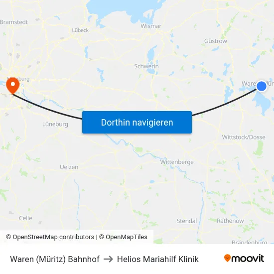 Waren (Müritz) Bahnhof to Helios Mariahilf Klinik map