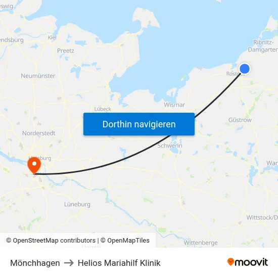 Mönchhagen to Helios Mariahilf Klinik map