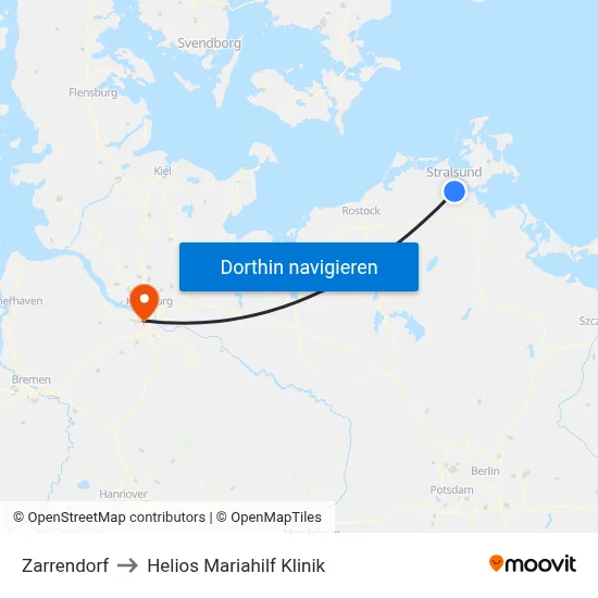 Zarrendorf to Helios Mariahilf Klinik map