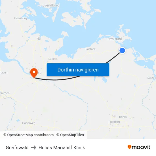 Greifswald to Helios Mariahilf Klinik map