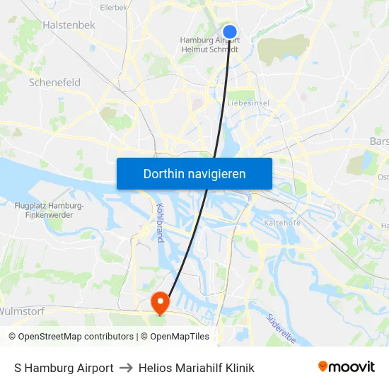 S Hamburg Airport to Helios Mariahilf Klinik map
