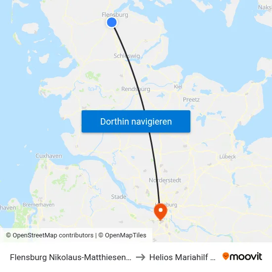 Flensburg Nikolaus-Matthiesen-Straße to Helios Mariahilf Klinik map