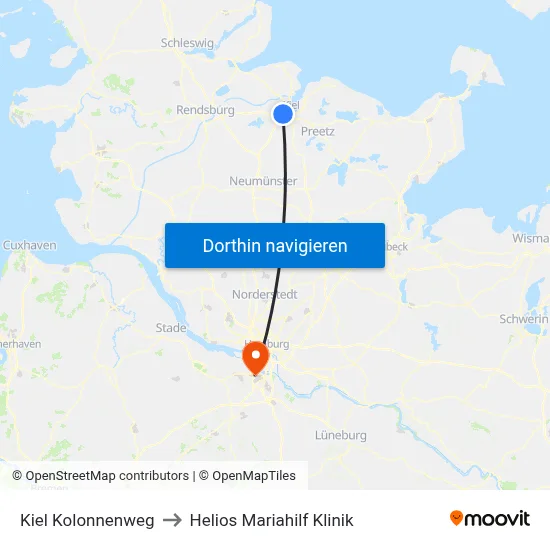 Kiel Kolonnenweg to Helios Mariahilf Klinik map