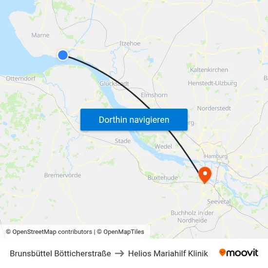 Brunsbüttel Bötticherstraße to Helios Mariahilf Klinik map
