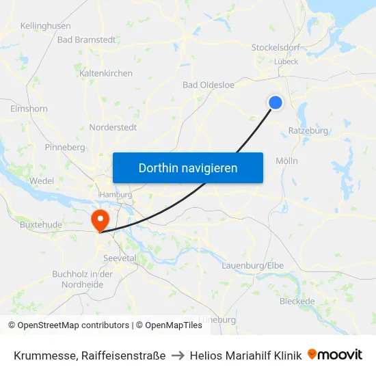 Krummesse, Raiffeisenstraße to Helios Mariahilf Klinik map