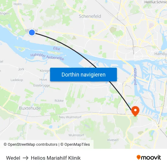 Wedel to Helios Mariahilf Klinik map