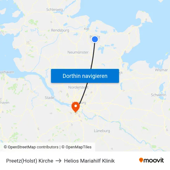 Preetz(Holst) Kirche to Helios Mariahilf Klinik map