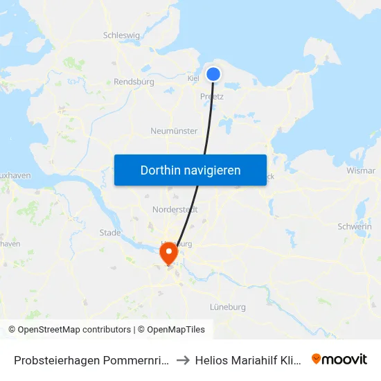 Probsteierhagen Pommernring to Helios Mariahilf Klinik map
