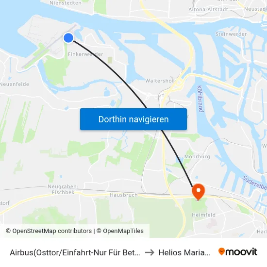 Airbus(Osttor/Einfahrt-Nur Für Betriebsangehörige) to Helios Mariahilf Klinik map