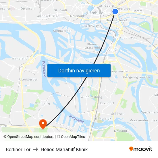 Berliner Tor to Helios Mariahilf Klinik map