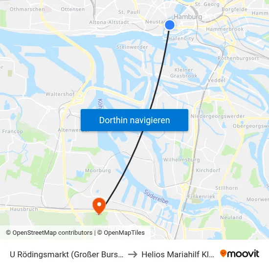 U Rödingsmarkt (Großer Burstah) to Helios Mariahilf Klinik map