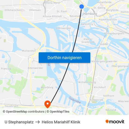 U Stephansplatz to Helios Mariahilf Klinik map