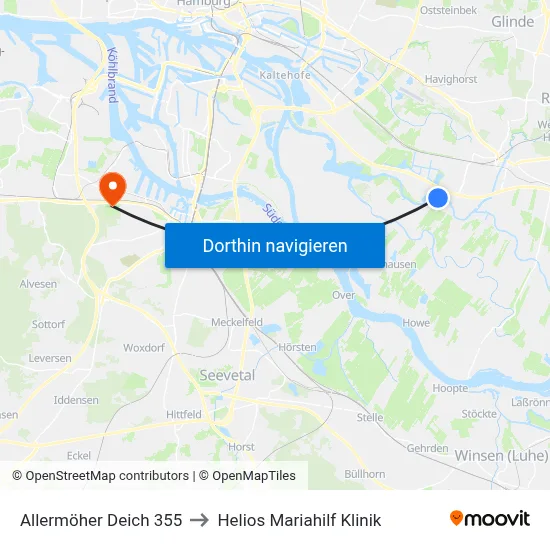 Allermöher Deich 355 to Helios Mariahilf Klinik map