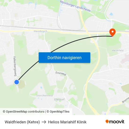 Waldfrieden (Kehre) to Helios Mariahilf Klinik map