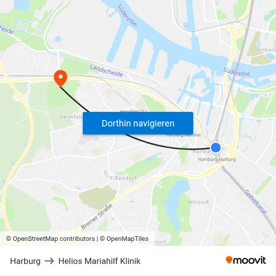 Harburg to Helios Mariahilf Klinik map