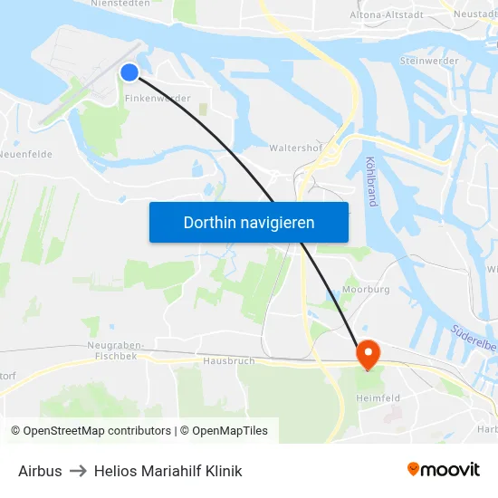 Airbus to Helios Mariahilf Klinik map