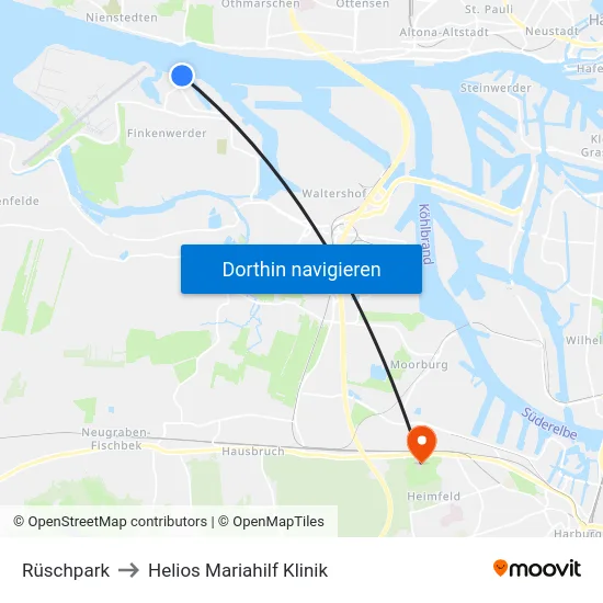Rüschpark to Helios Mariahilf Klinik map