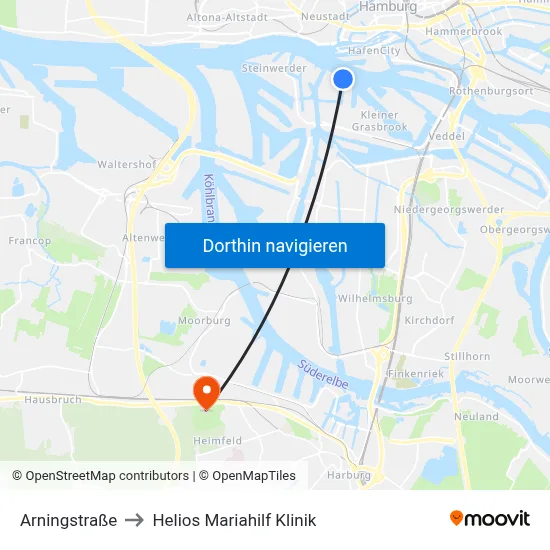 Arningstraße to Helios Mariahilf Klinik map