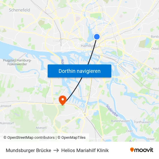 Mundsburger Brücke to Helios Mariahilf Klinik map