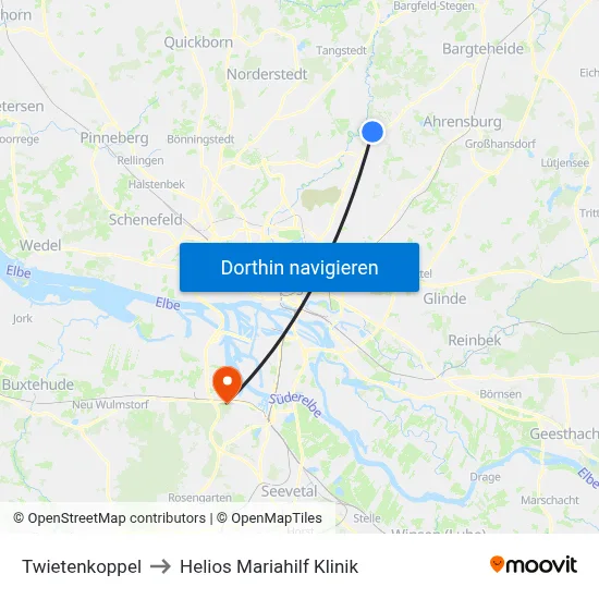 Twietenkoppel to Helios Mariahilf Klinik map
