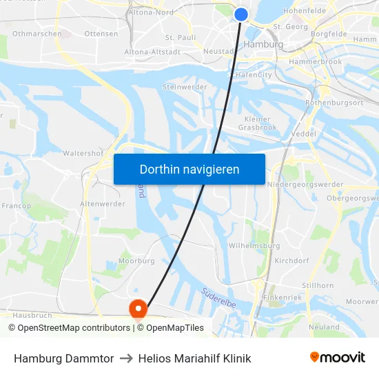 Hamburg Dammtor to Helios Mariahilf Klinik map