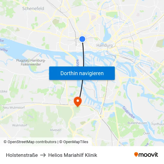 Holstenstraße to Helios Mariahilf Klinik map