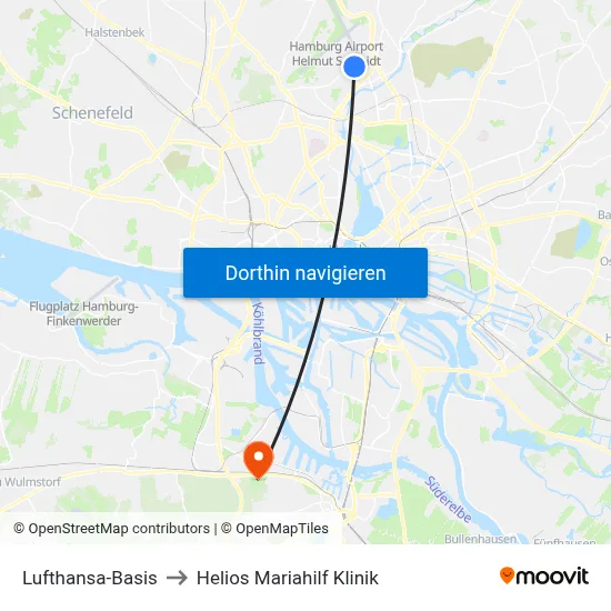 Lufthansa-Basis to Helios Mariahilf Klinik map