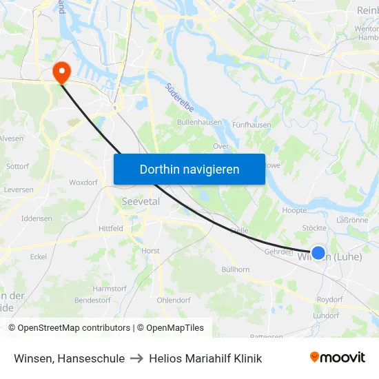 Winsen, Hanseschule to Helios Mariahilf Klinik map