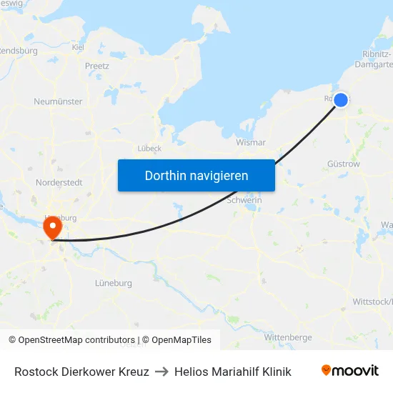 Rostock Dierkower Kreuz to Helios Mariahilf Klinik map