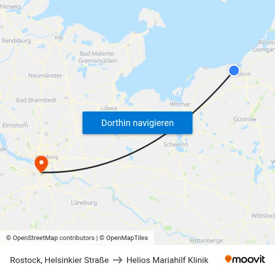Rostock, Helsinkier Straße to Helios Mariahilf Klinik map