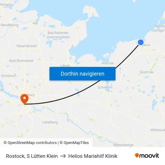 Rostock, S Lütten Klein to Helios Mariahilf Klinik map