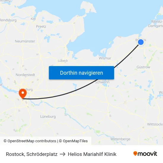 Rostock, Schröderplatz to Helios Mariahilf Klinik map