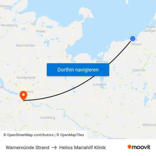 Warnemünde Strand to Helios Mariahilf Klinik map