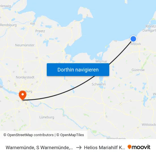 Warnemünde, S Warnemünde, Werft to Helios Mariahilf Klinik map