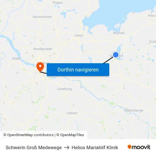 Schwerin Groß Medewege to Helios Mariahilf Klinik map