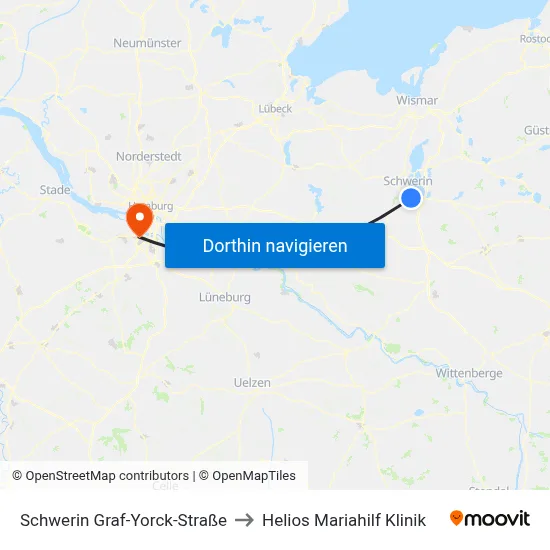 Schwerin Graf-Yorck-Straße to Helios Mariahilf Klinik map